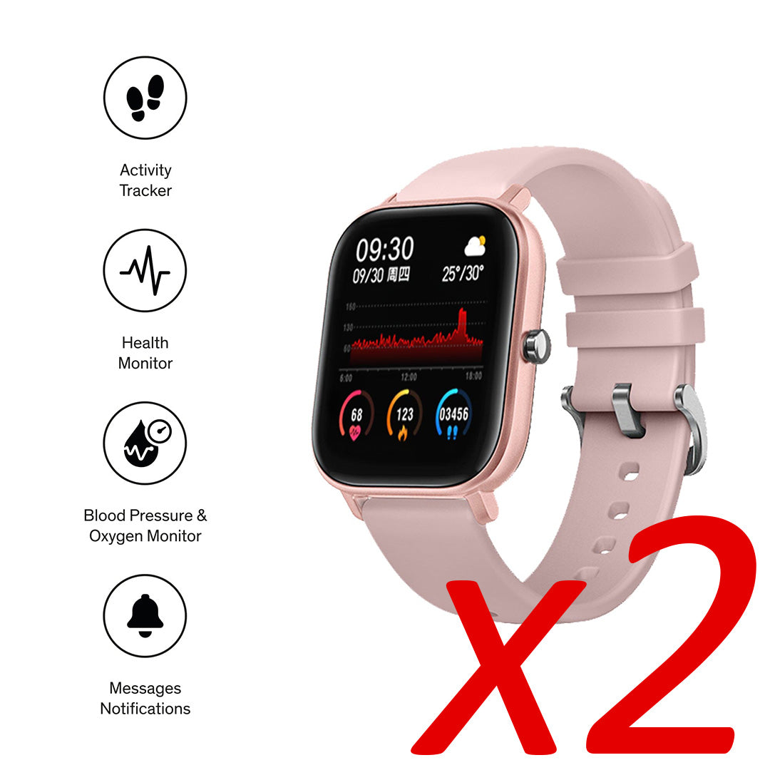 Sinji - SmartWatch Square – Pink – Dobbelt op (2 stk) | Spar på samlet køb
