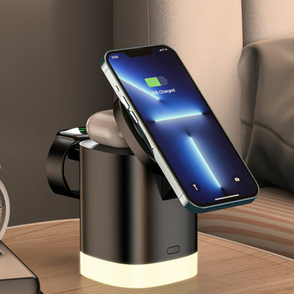 Trådløs 3i1 oplader med lys - 2 Varianter