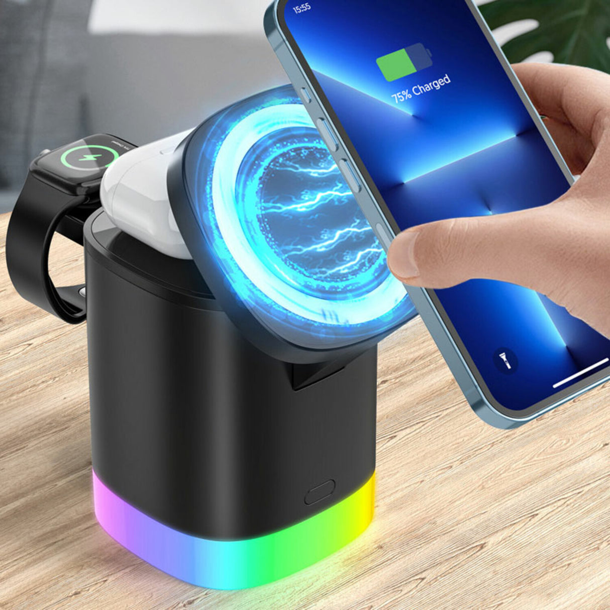 Trådløs 3i1 oplader med lys - 2 Varianter