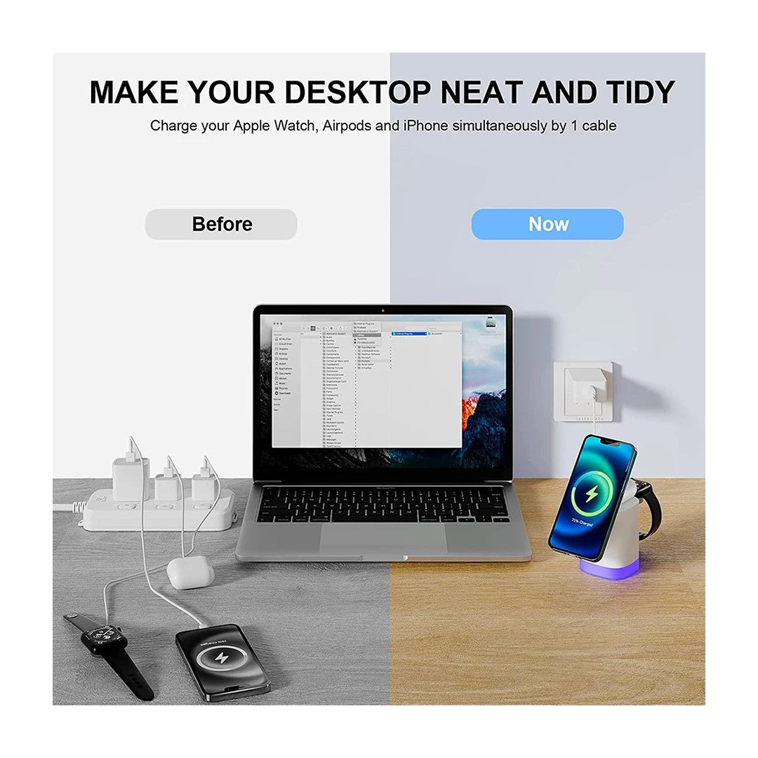 Trådløs 3i1 oplader med lys - 2 Varianter