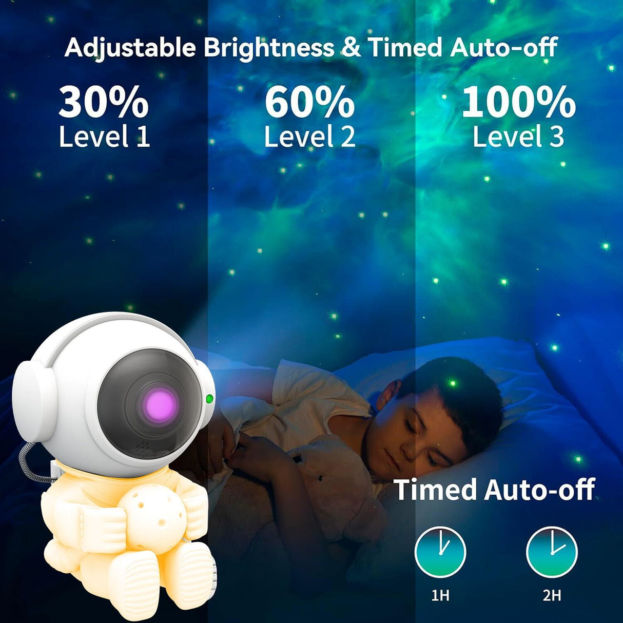Astronaut Projektor - Stjernehimmel m. Lampe - Hvid