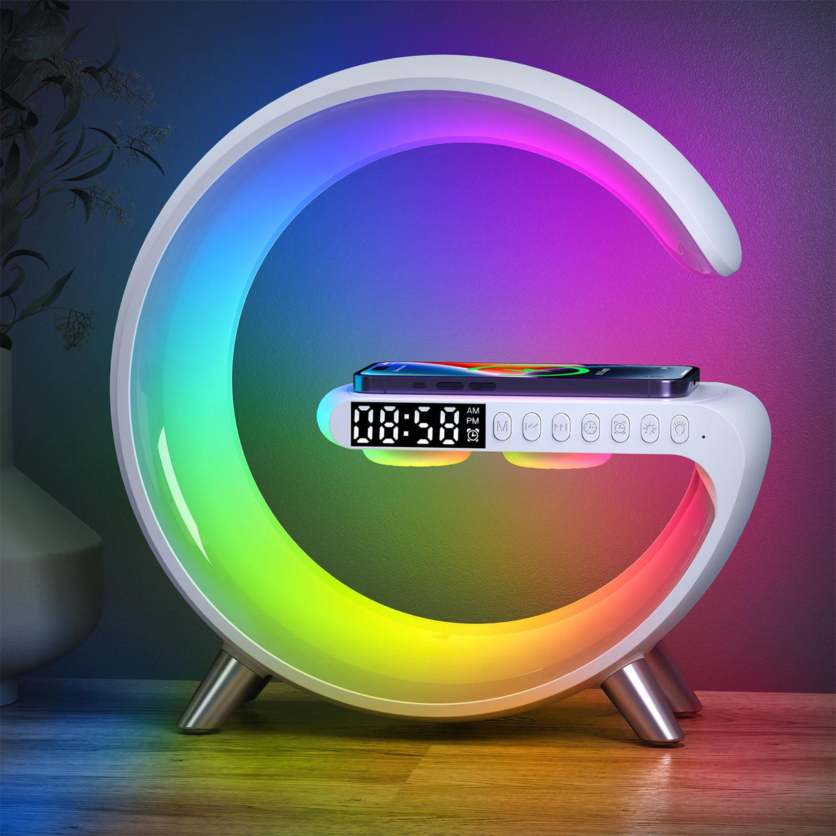 G-højttaler, BT Speaker - RGB Lampe, Trådløs Opladning