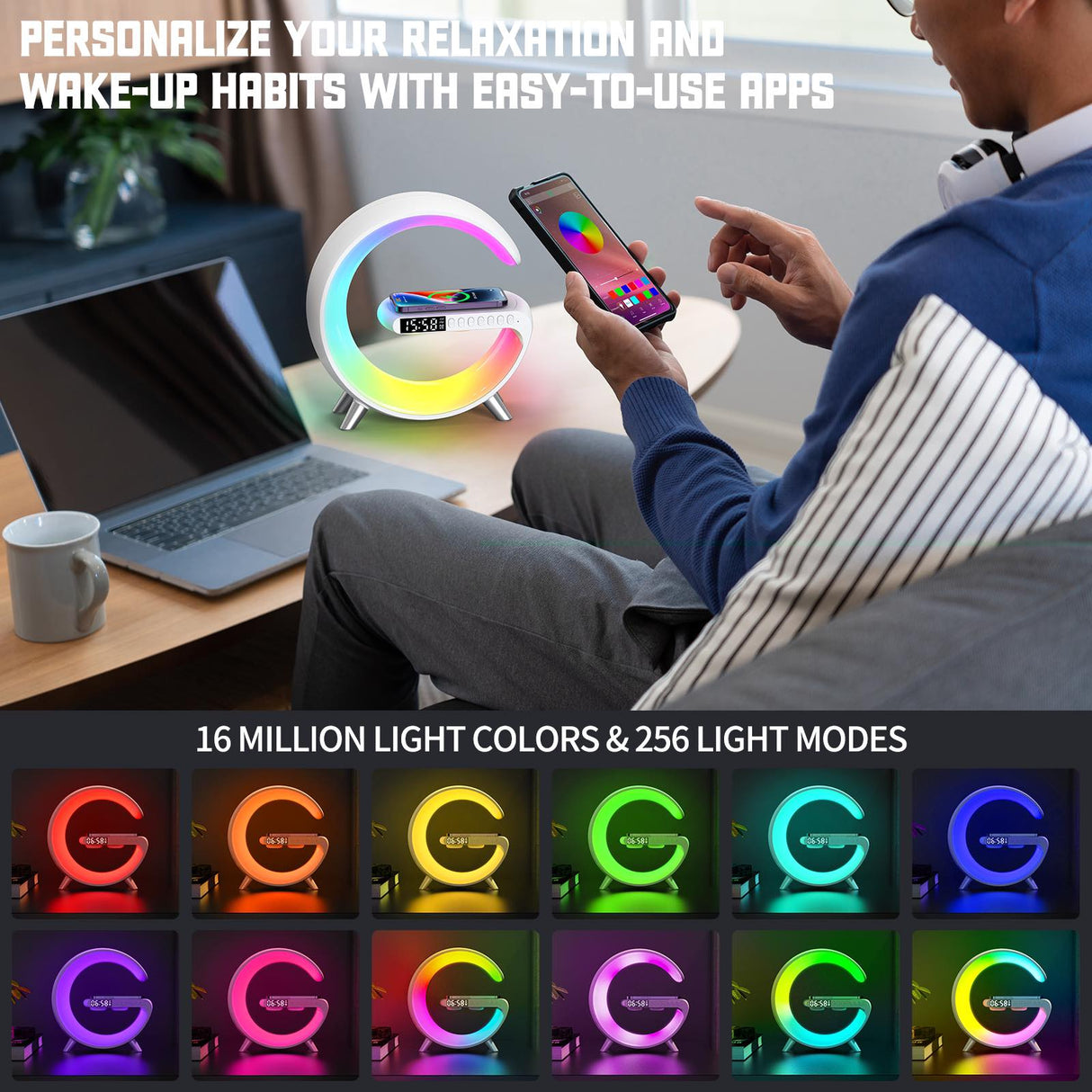 G-højttaler, BT Speaker - RGB Lampe, Trådløs Opladning
