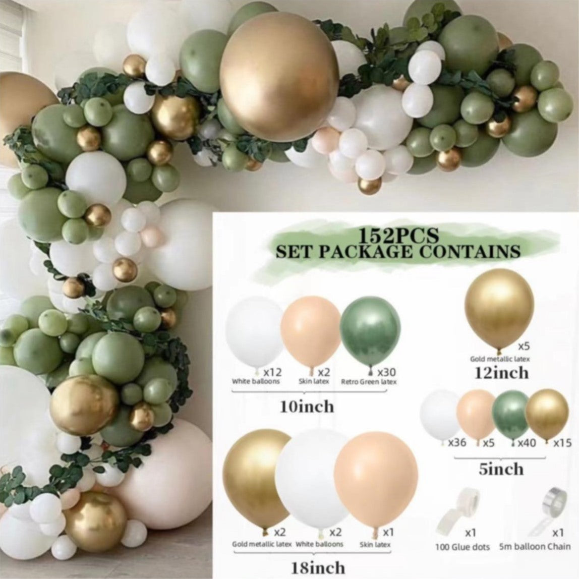 Lux Ballonbue DIY 27 - 152 dele - Grøn