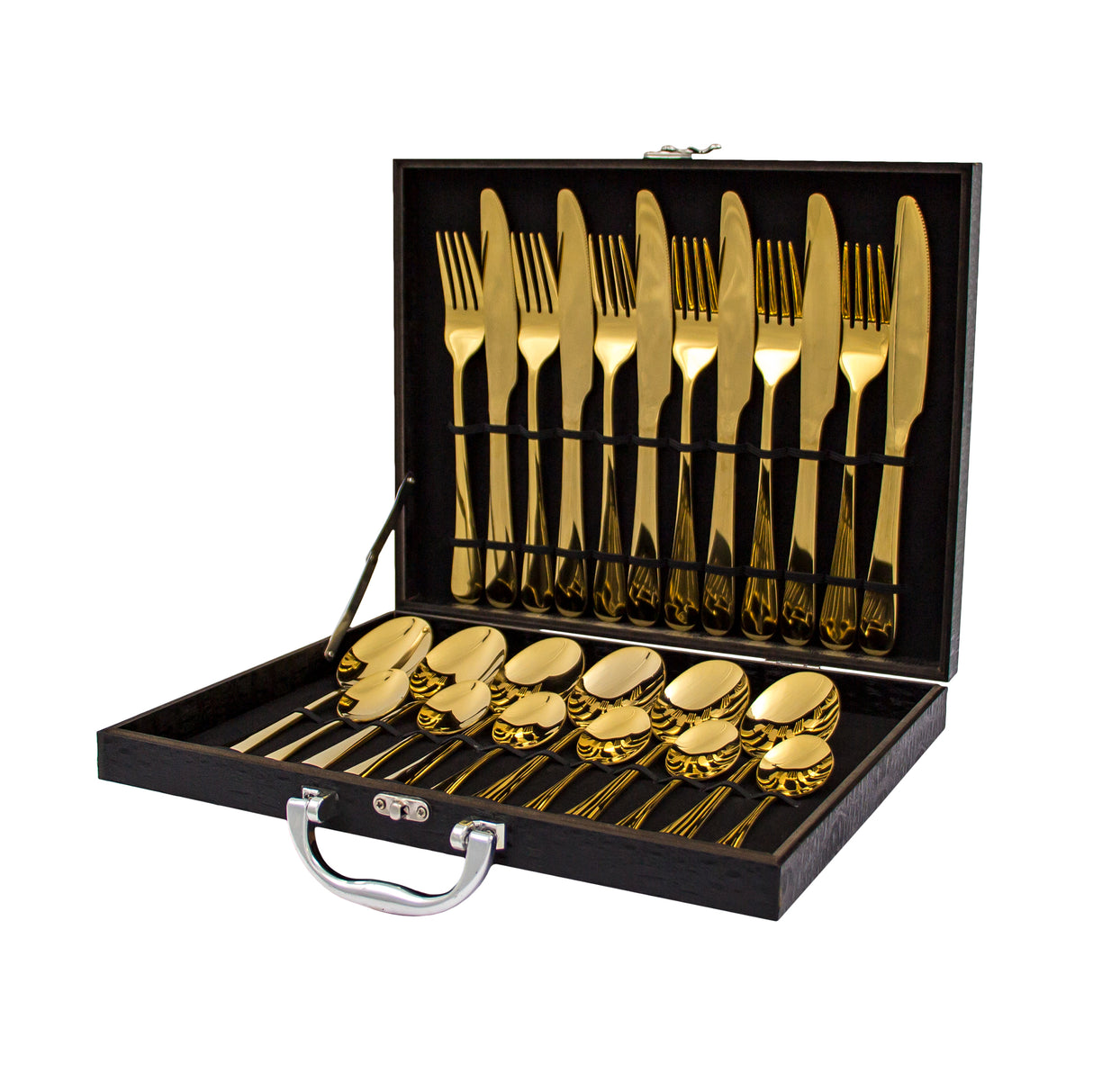 Bestiksæt - Guldfarvet i Rustfrit Stål - 24 Dele i Gaveæske