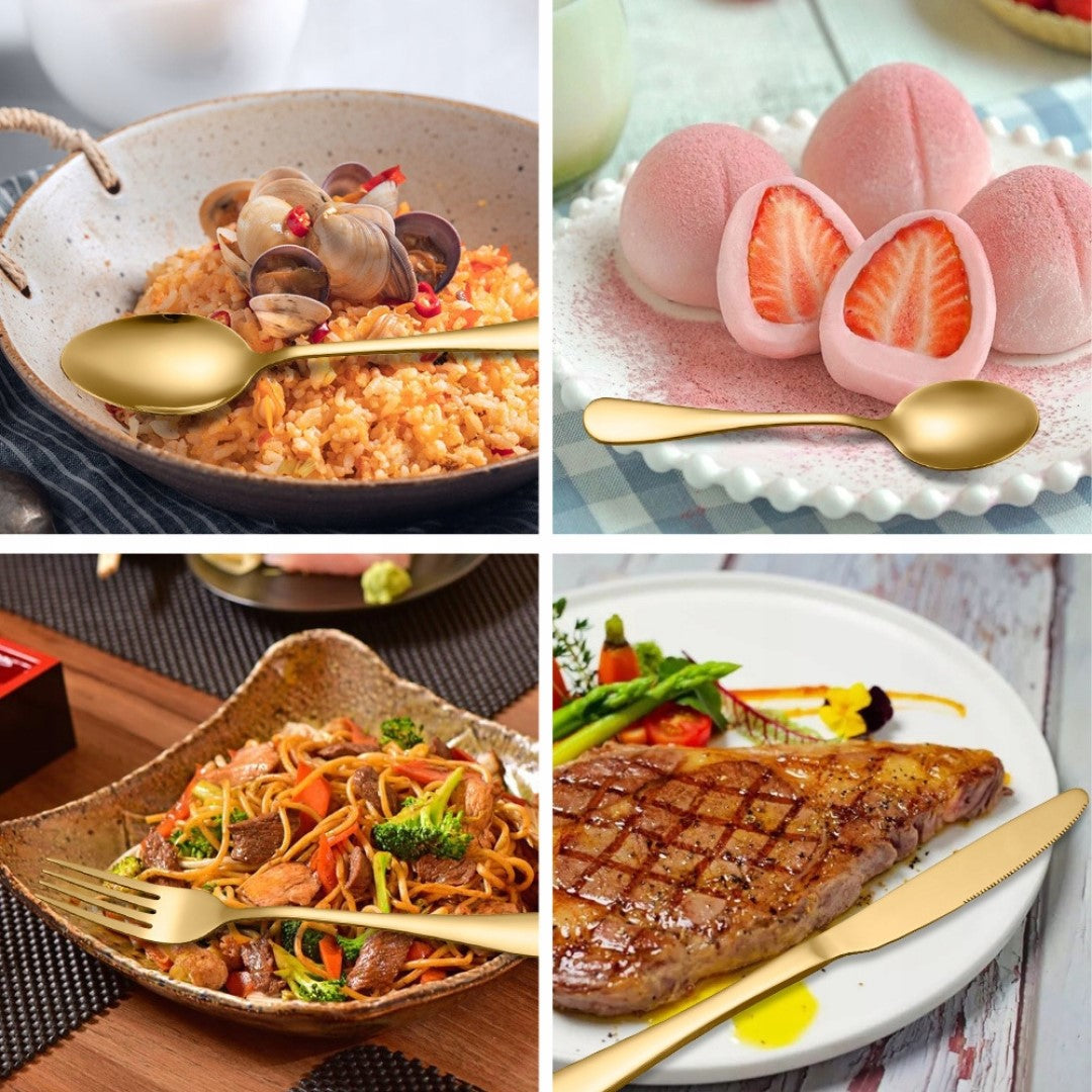 Bestiksæt - Guldfarvet i Rustfrit Stål - 24 Dele i Gaveæske