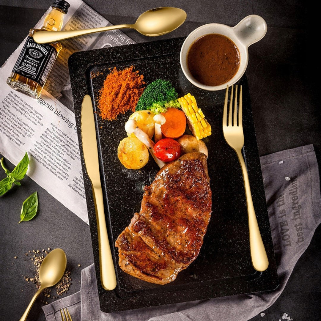 Bestiksæt - Guldfarvet i Rustfrit Stål - 24 Dele i Gaveæske