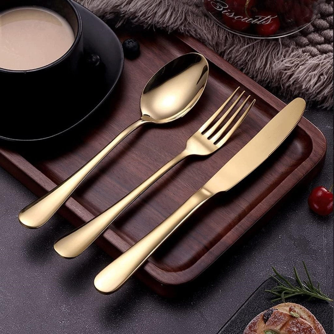 Bestiksæt - Guldfarvet i Rustfrit Stål - 24 Dele i Gaveæske