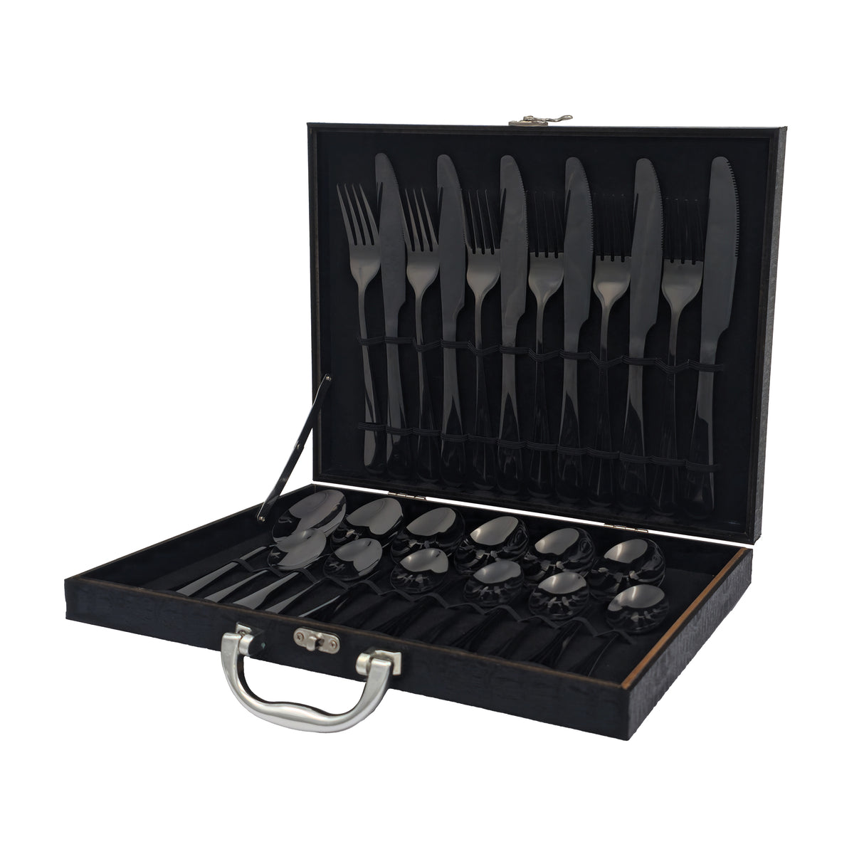 Bestiksæt - Gun Metal i Rustfrit Stål - 24 Dele i Gaveæske