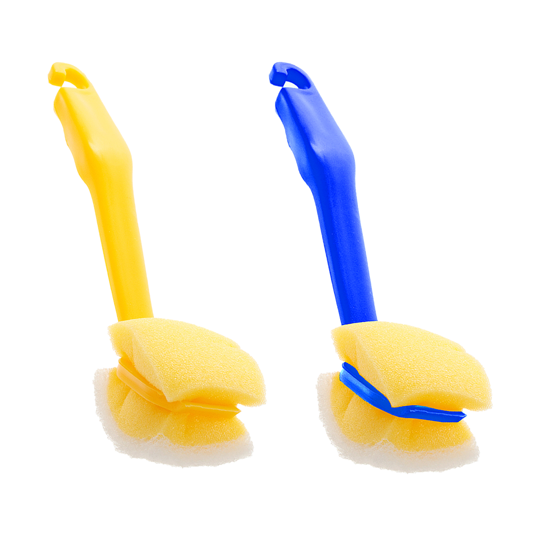 Aricasa Home Products - Opvaskebørste med 2 børster & 4 svampe - Gul eller Blå