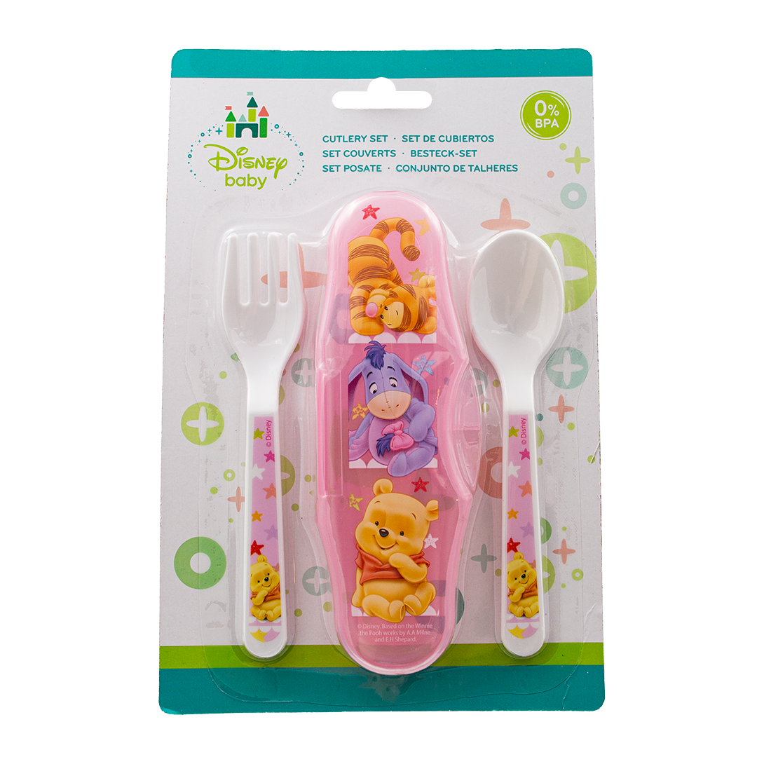 Disney Baby - Peter Plys Bestiksæt med opbevaringsbøtte - Lyserød