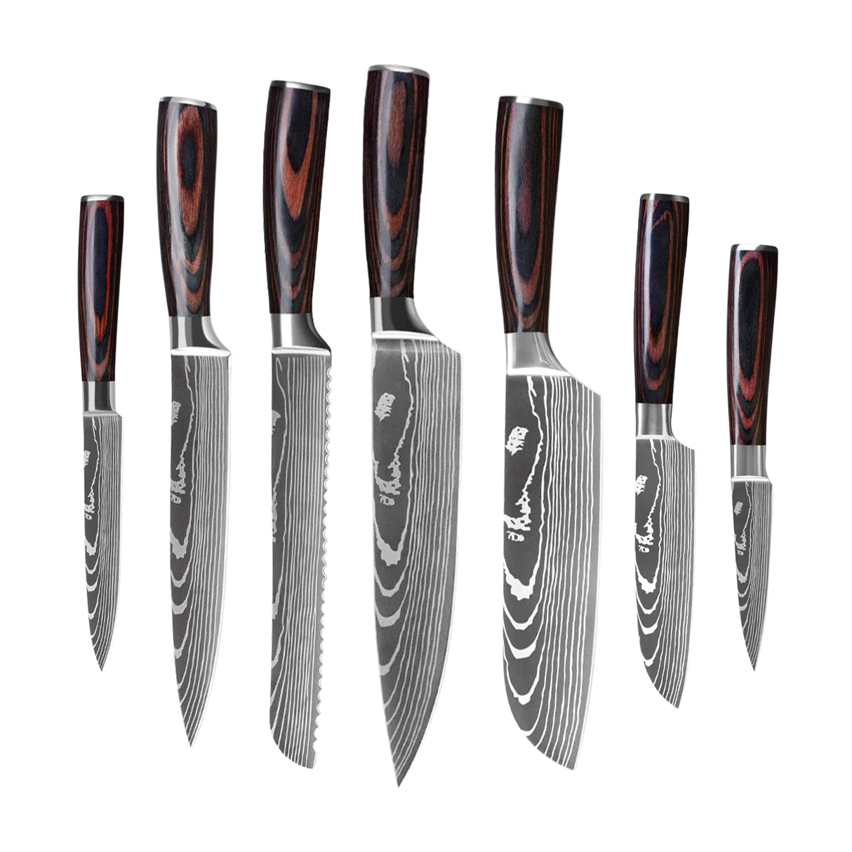 Damaskus Mønstret Knivsæt - 7 Knive