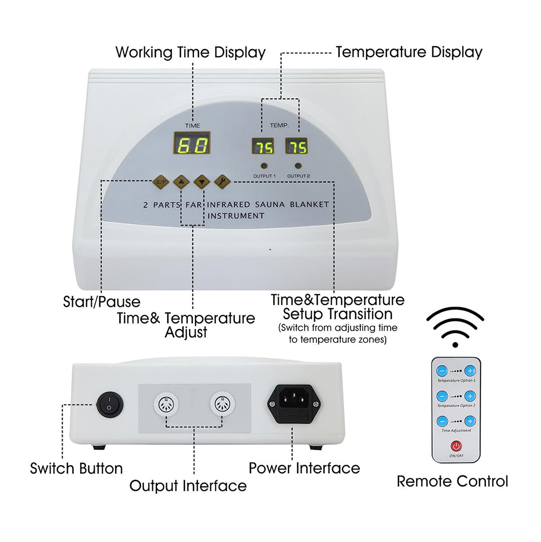 Dobbelt lag Infrarødt Saunatæppe - Grå 180x80cm 2-zoner