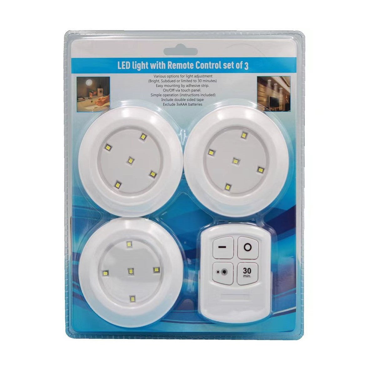 Trådløs LED-Spots med Fjernbetjening - 3 stk