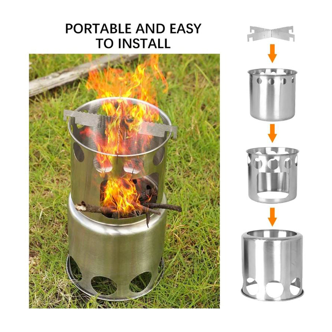 Udendørs Kogesæt Med Træbrænde Komfur - 13 Dele