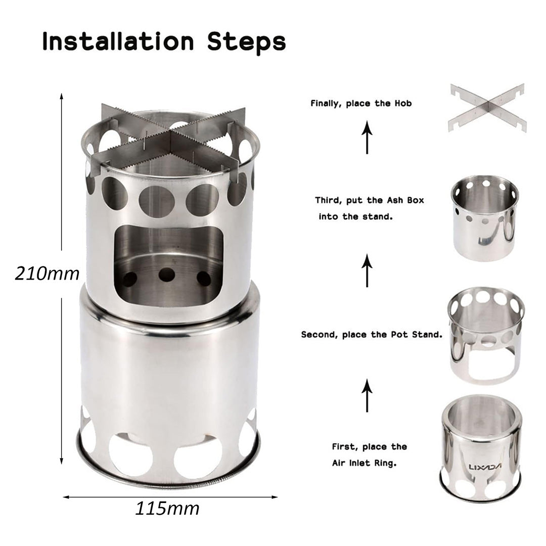 Udendørs Kogesæt Med Træbrænde Komfur - 13 Dele