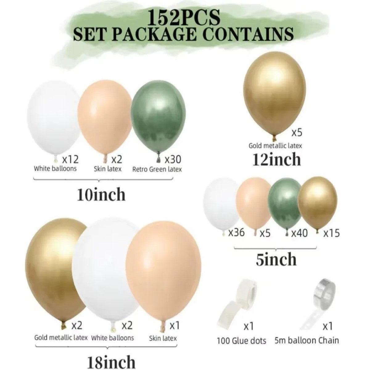 Lux Ballonbue DIY 27 - 152 dele - Grøn