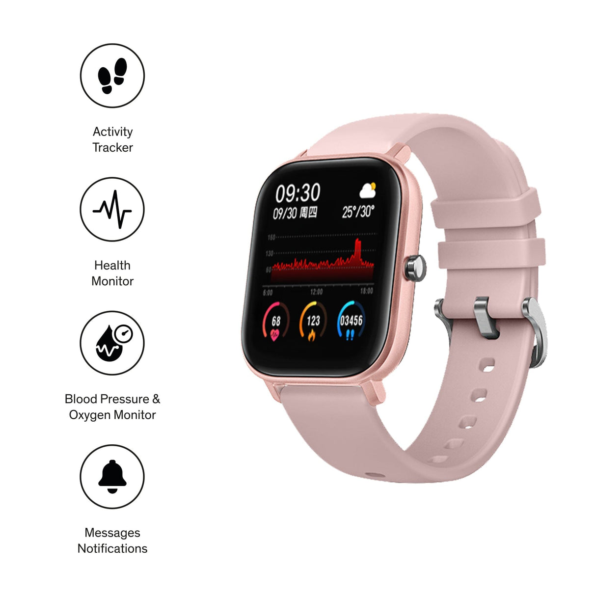 Sinji - SmartWatch Square i 3 farvevarianter Smartwatch Konkurspriser.dk Pink