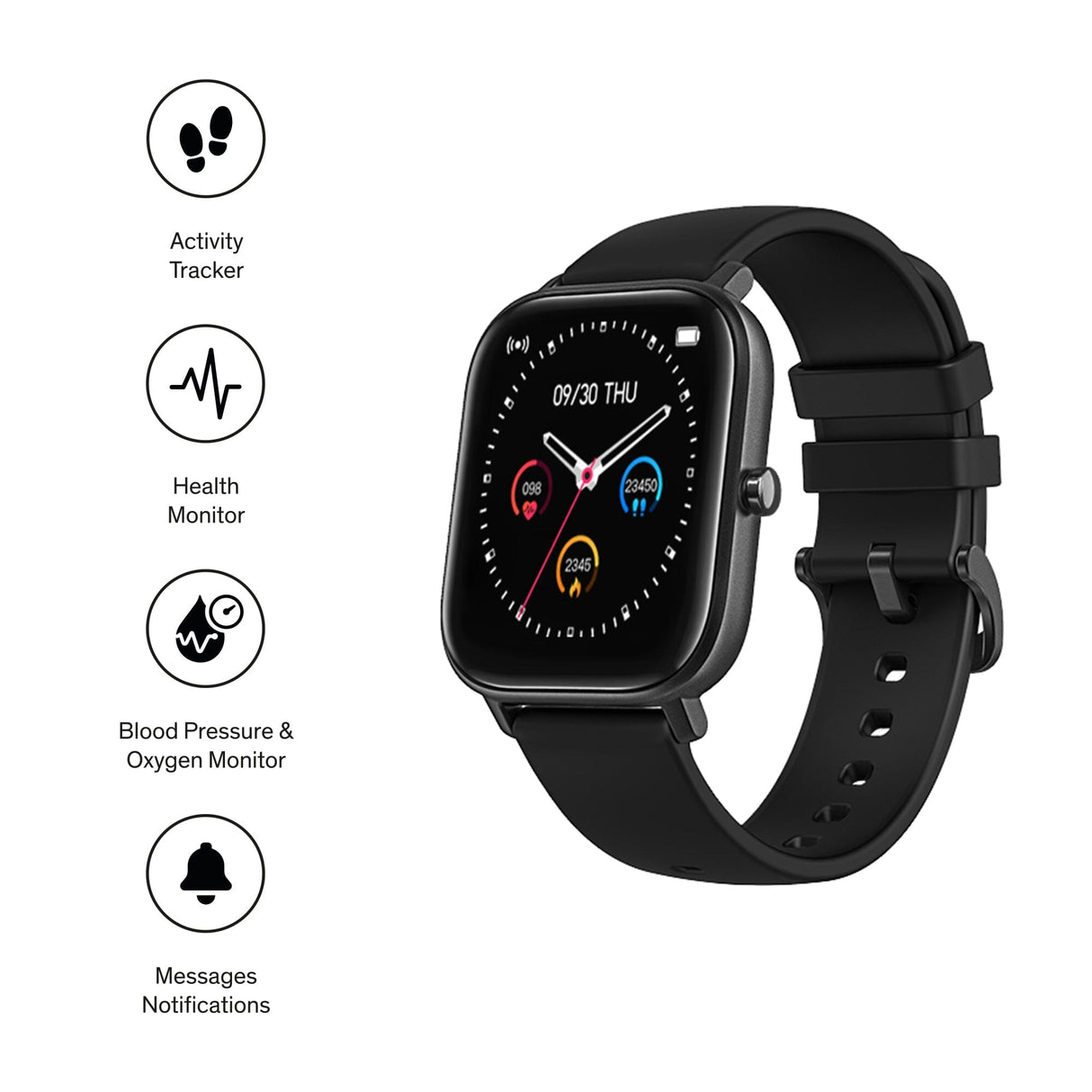 Sinji - SmartWatch Square i 3 farvevarianter Smartwatch Konkurspriser.dk Sort