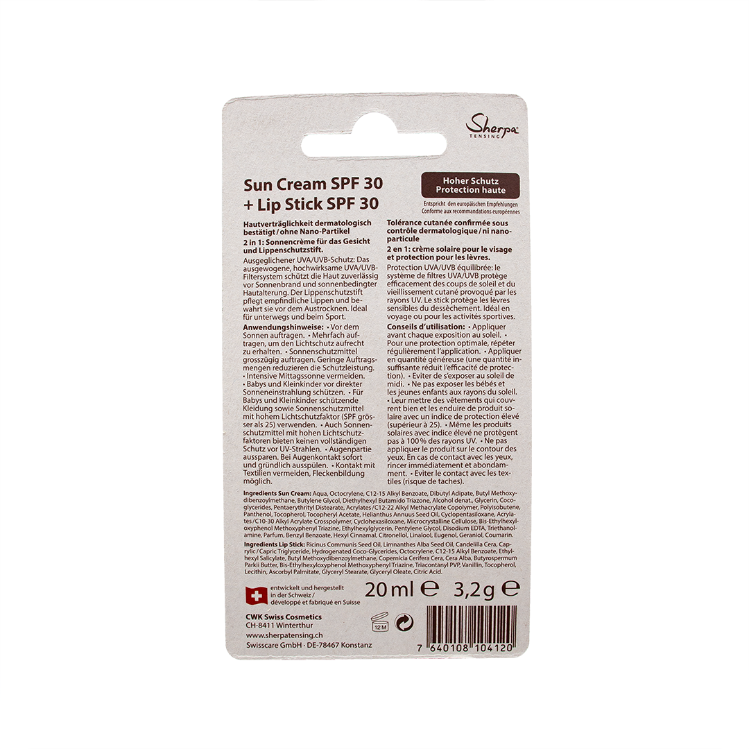 Solcreme & Læbepomade Stick- Faktor 30 (SPF 30) - 20 ml