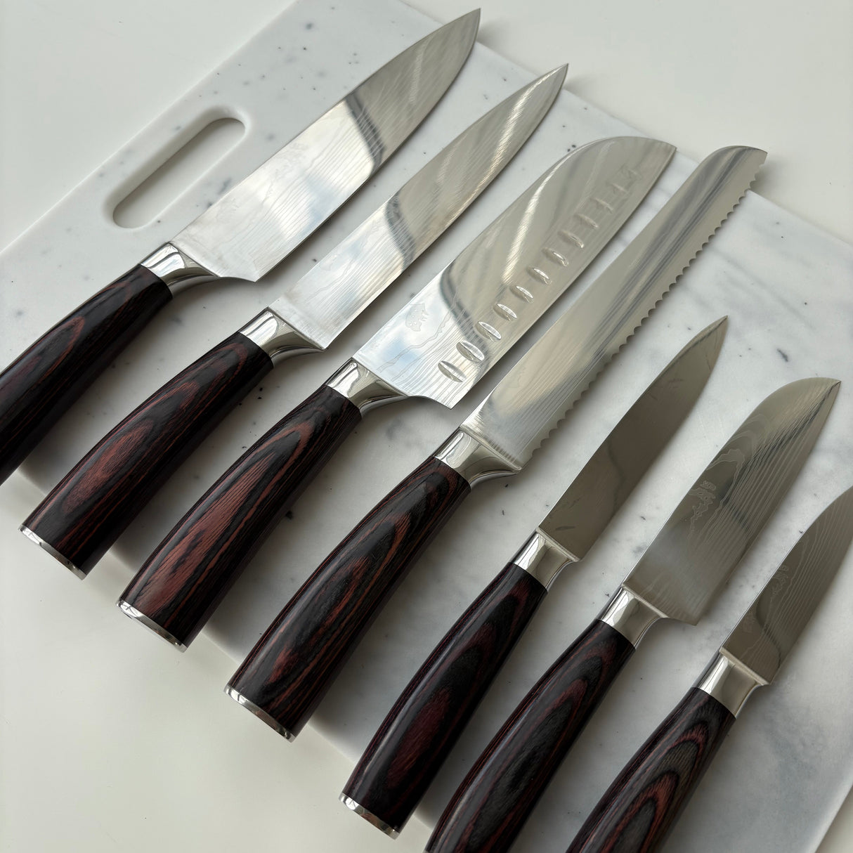 Damaskus Mønstret Knivsæt - 7 Knive