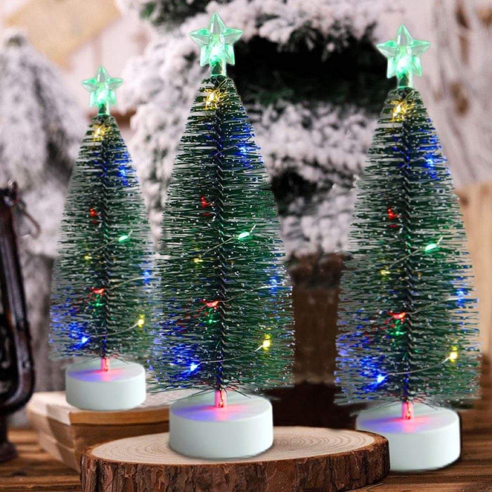 3 stk Mini Juletræer med Lys - incl. batterier