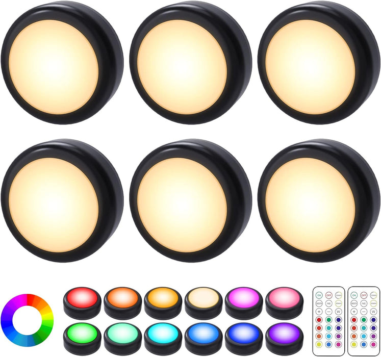 LED-spotlights - 6 stk. Trådløs LED Spots m. 2 fjernbetjeninger RGB-design 13 farver