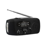 Nødradio med Håndsving Opladning - Indbygget Solceller, Lygte & Powerbank