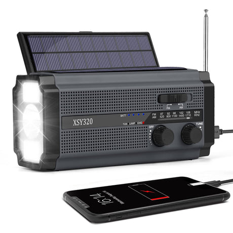 Nødradio PRO - Håndsving, Solceller, Lygte, SOS, AM-FM & Powerbank - kan bruges med AAA Batterier  – Dobbelt op (2 stk) | Spar på samlet køb