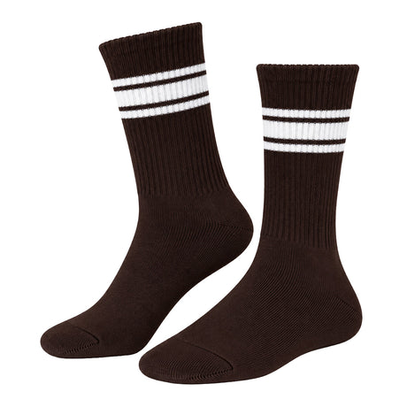 Tennisstrømper - 3 Par Chokolade Brune Med Tre Hvide Striber - Billede 1