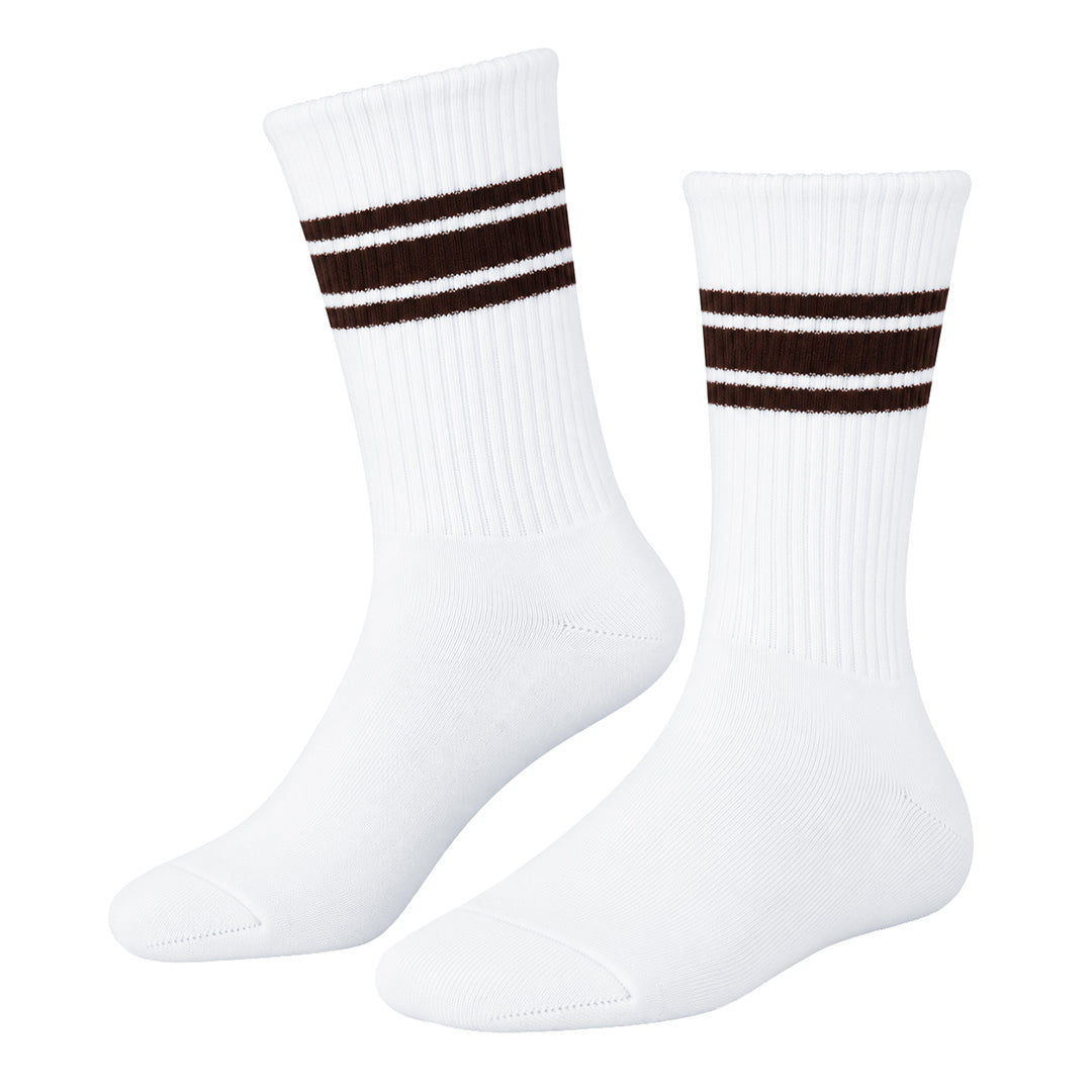 Tennisstrømper - 3 Par Hvide Med Tre Chokolade Brune Striber - Billede 1