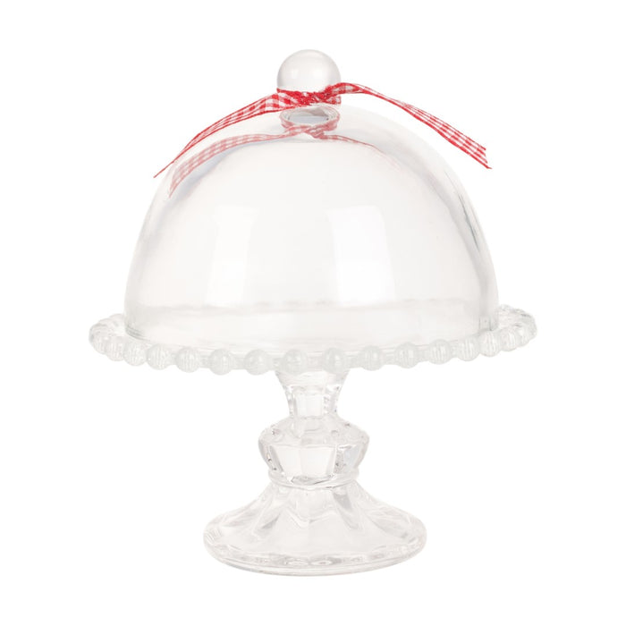 Mini Glas Pedestal Med Perlekant & Klokke - 3 Varianter