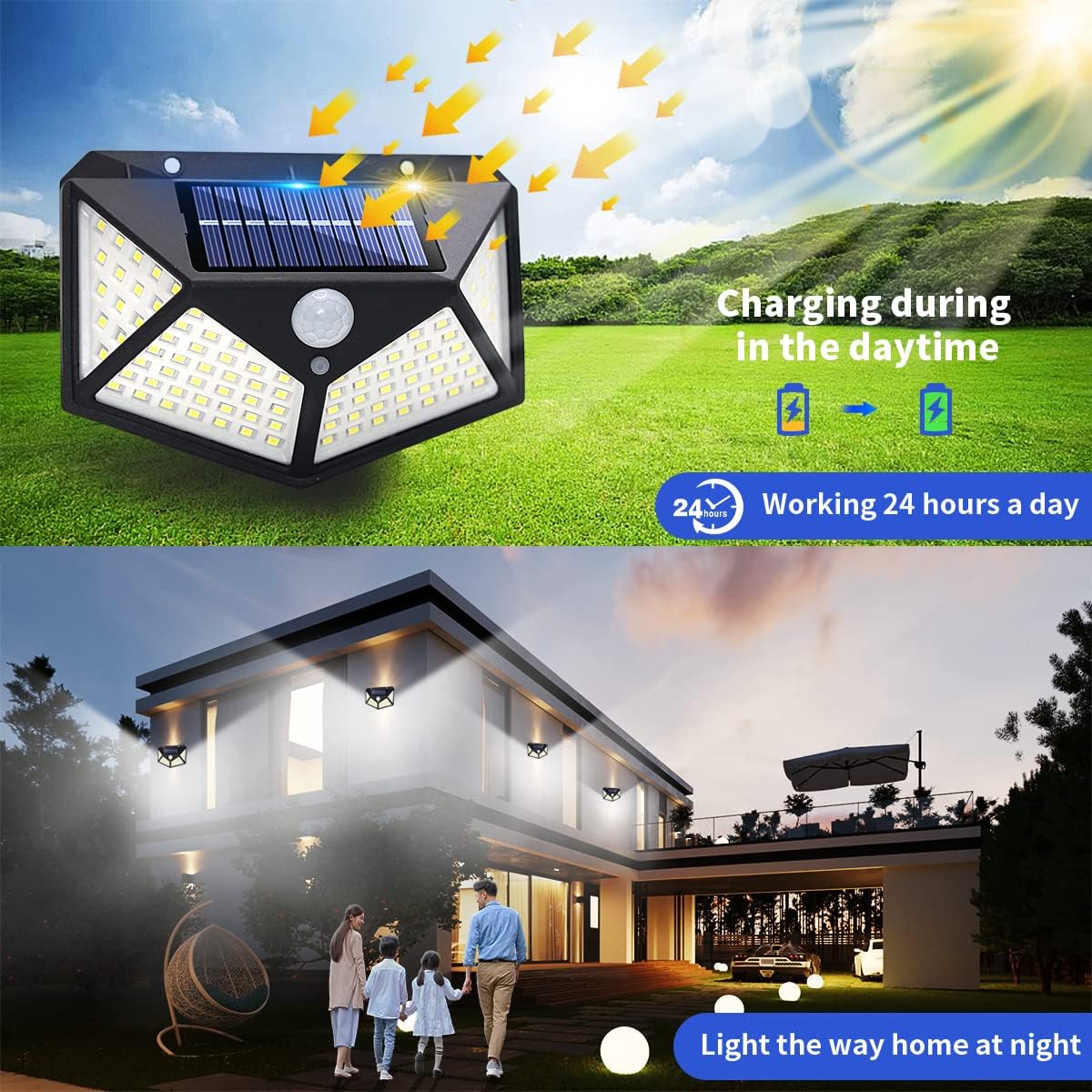 LED Solcelle Lampe - Trådløs LED Udendørs Væglampe med Sensor