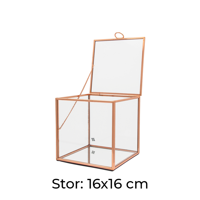 Udstillingsboks - Glas/Kobber - Stor 16x16 cm